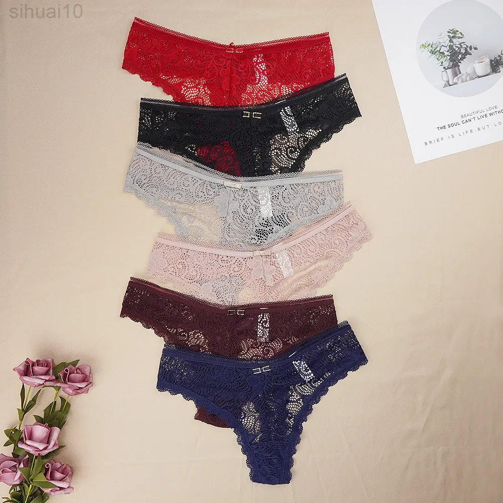 3 pièces/parties nouveau string slips sous-vêtements sexy femmes dentelle Tanga sans couture voir à travers évider femmes G String érotique culotte L220801