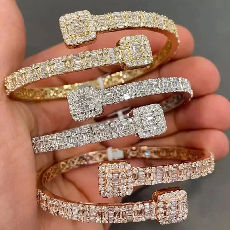 Delicate Baguette CZ Heart Shape Adjustable Cuff Bangle bracelet Iced Out Bling 5A Cubic Zirconia Luxury WOMEN Hiphop Jewelry