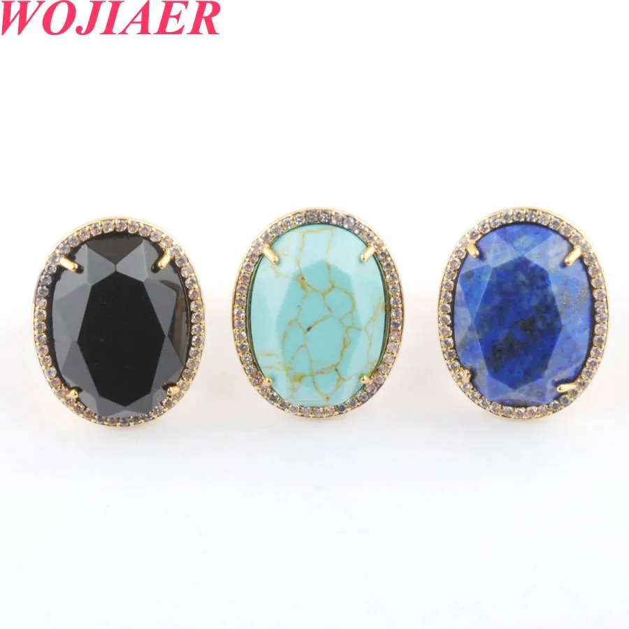 WOJIAER Natural Stone Ring Faceted Egg Shape CZ Zircon Rhinestone Rings Opening Adjustable Women Jewelry Exquisite Gift BO928