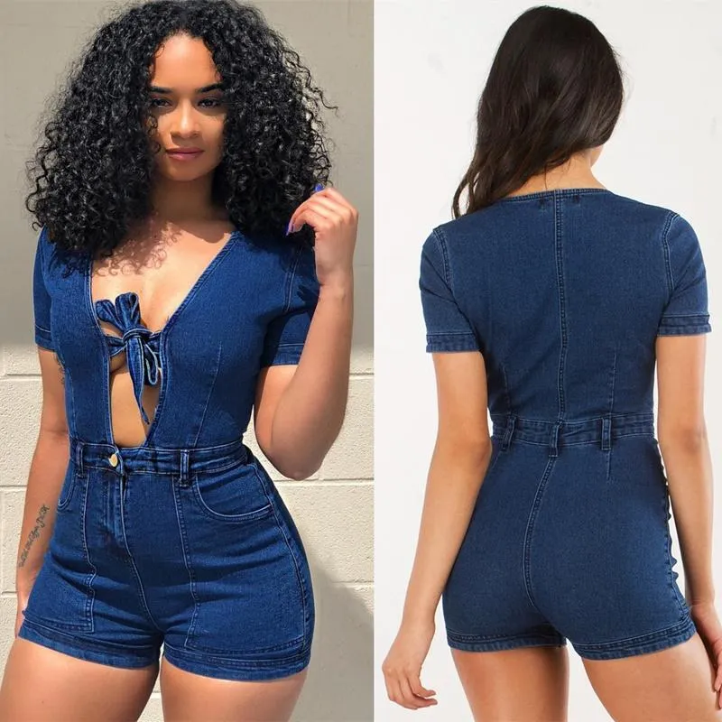 Women's Jumpsuits & Rompers Summer Jean Jumpsuit For Ladies Sexy Women Overalls Playsuits Denim Bodysuit Female Jeans Bodycon Shorts 2022 DD