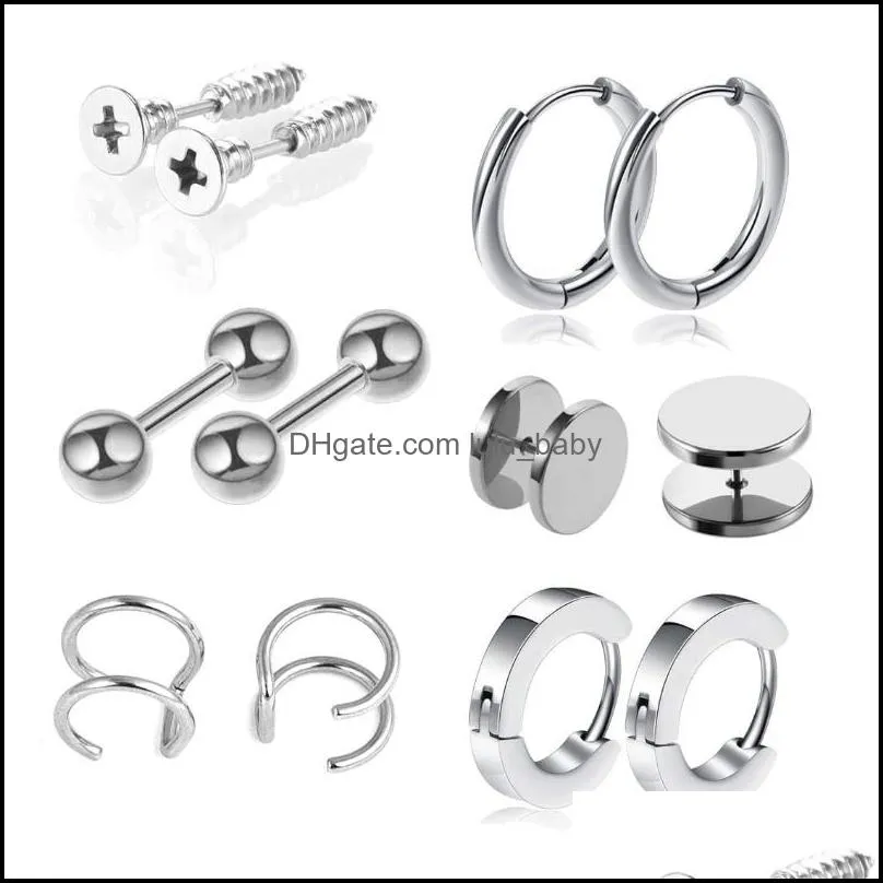 set of 12pcs earrings kit surgical steel earring hoops cuffs clips pierced screw stud for men and women