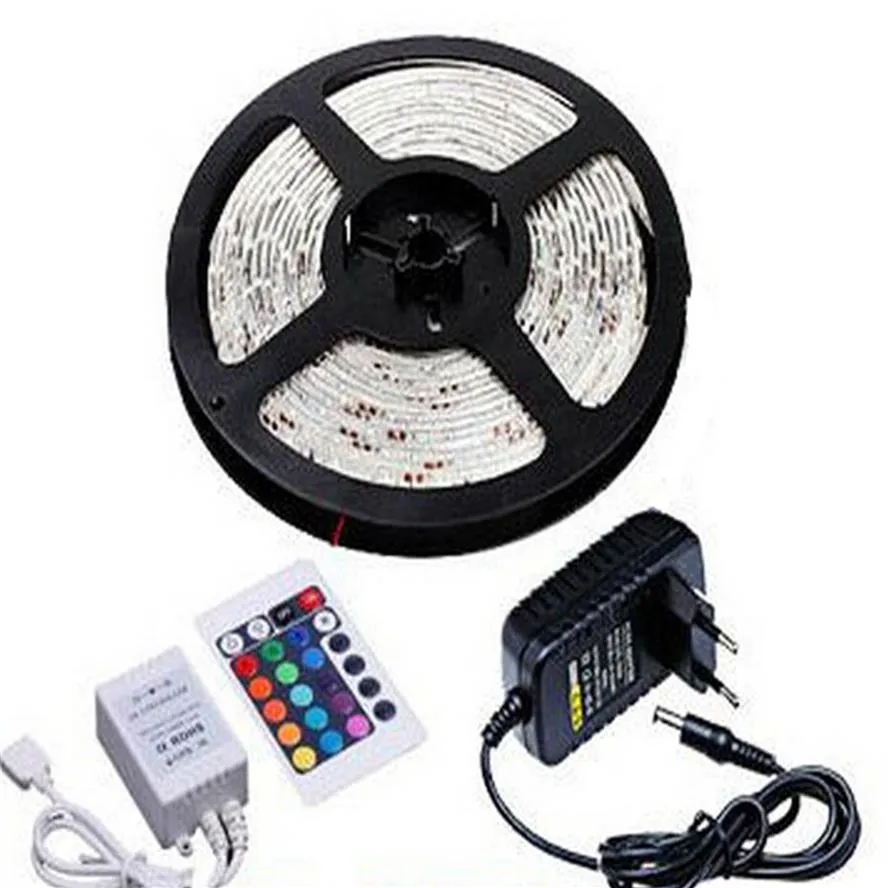 Vattentät IP65 LED -band 5M SMD 2835 RGB Strip Light 12V 300LEDS TACE RUBAN 24W med 24 nycklar Remote Controller 2A Strömförsörjning 3900139