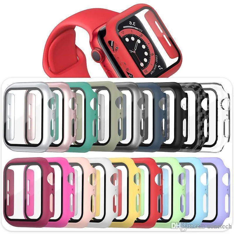 PC Watch Cases For Apple Smartwatch 7 6 5 4 3 2 1 SE 45 mm 41mm 38mm 40mm 42mm 44mm with Tempered Glass Screen Protector Full Coverage