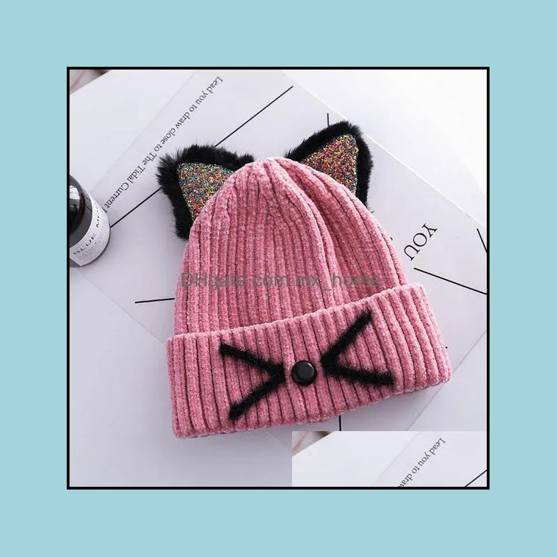 new autumn winter kid baby girls boys knit hat cartoon cat ears kids knitted beanies skull caps children warm hats 15232