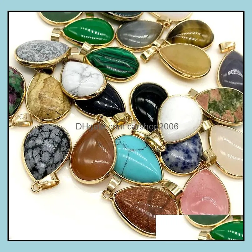 reiki healing jewelry water drop natural stone pendant quartz lapis opal pink crystal pendants diy earrings necklaces women