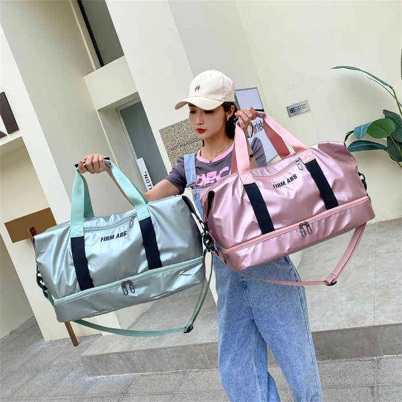 duffle torbaları kuru ıslak ayırma ayakkabıları spor fitness çantası taşınabilir büyük kapasiteli seyahat çantası parlak yüz hafif bagaj çantası sipariş edilebilir 220707