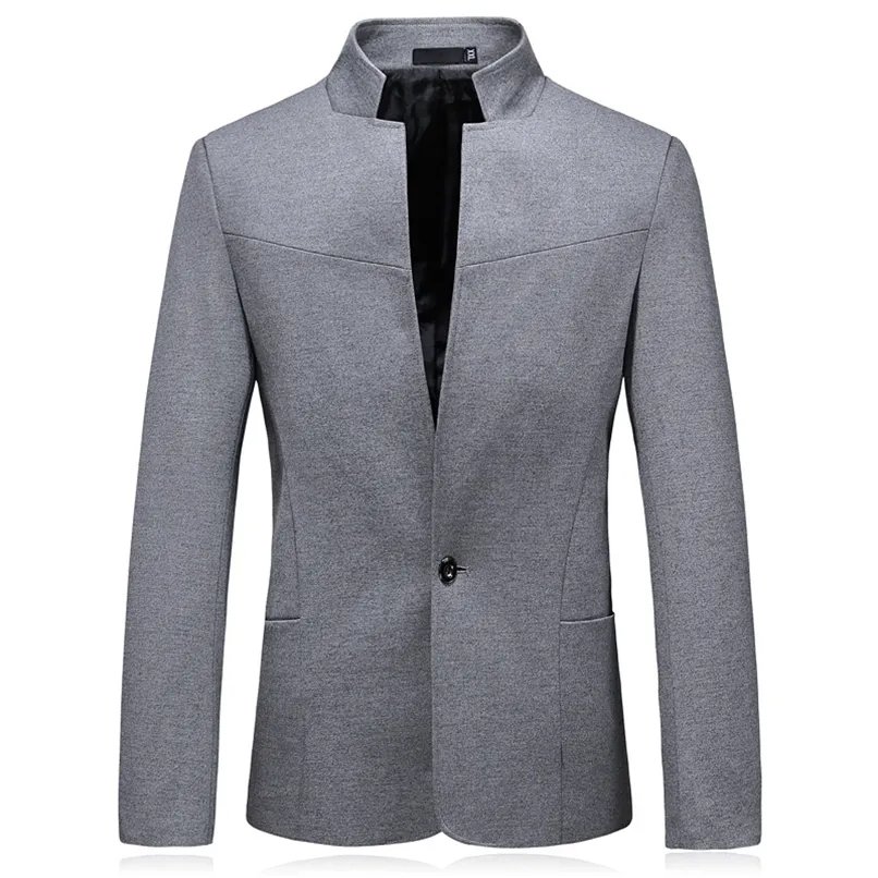 Marca Roupas Homens Moda Terno Partido Casaco Casual Slim Fit Jaquetas OneButtons Terno Sólido Gola Estilo Chinês Blazers Masculino 220514