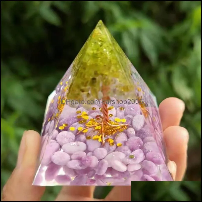 Chakra Crystal gravel Pyramid Home life Tree Desktop Handmade Ornament Orgonite Healing Reiki Protection Meditation Figurines