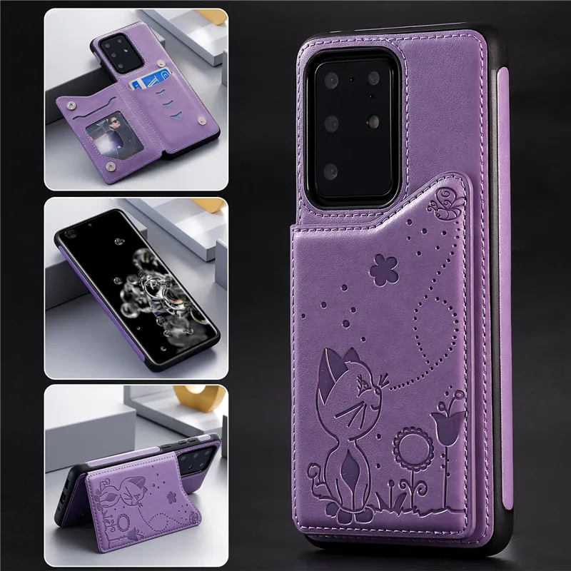 Bee och Cat Präglade Fodraler för Samsung S8 S9 S10 S20 Plus S10E S105G S20ULTRA Not 8 9 10 A50 A50S A30S Case Cover