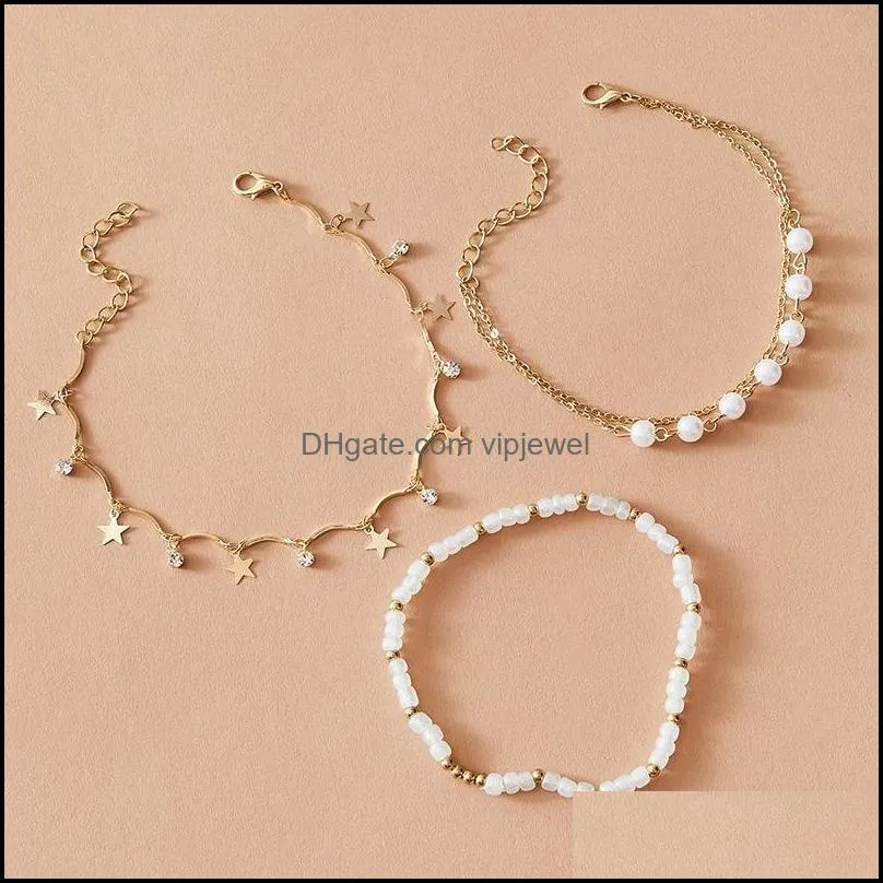 fashion gold pearl anklet set for women wholesale n2110161