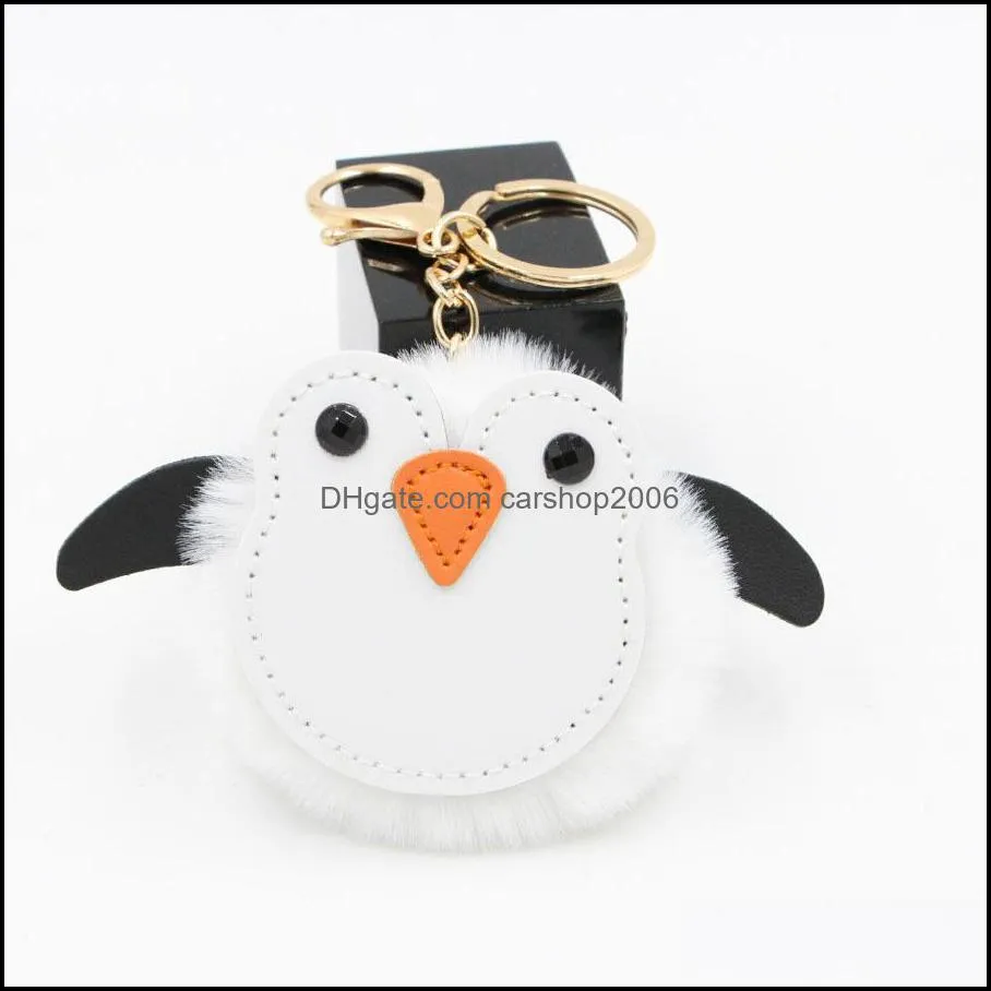 adorable penguin key ring pompom car keychains pendant fur ball keyfobs pendants cartoon couple ornament jewelry p59fa