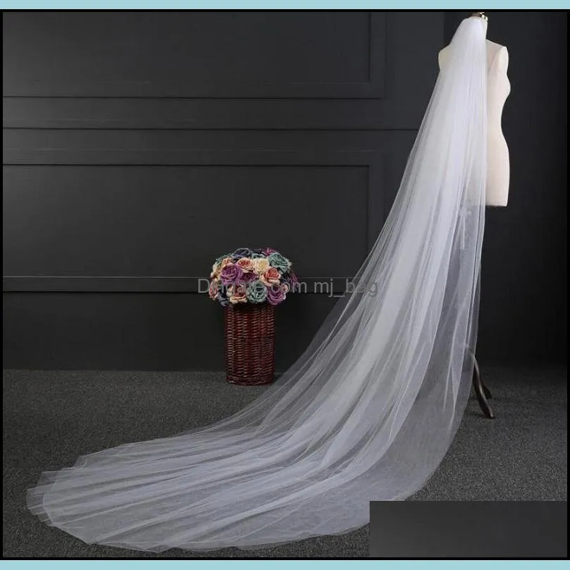 ivory white 3 meters long tulle wedding accessories bridal veils two layers with comb wedding festive party supplies