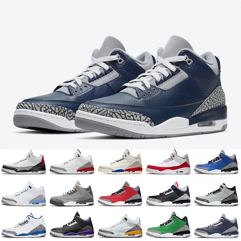 Баскетбольная обувь Jumpman 3s Pine Green Racer Blue Cool Grey Georgetown Medium Royal Cement Throw Line Red 3 Black Court Purple Кроссовки для спорта на открытом воздухе 47