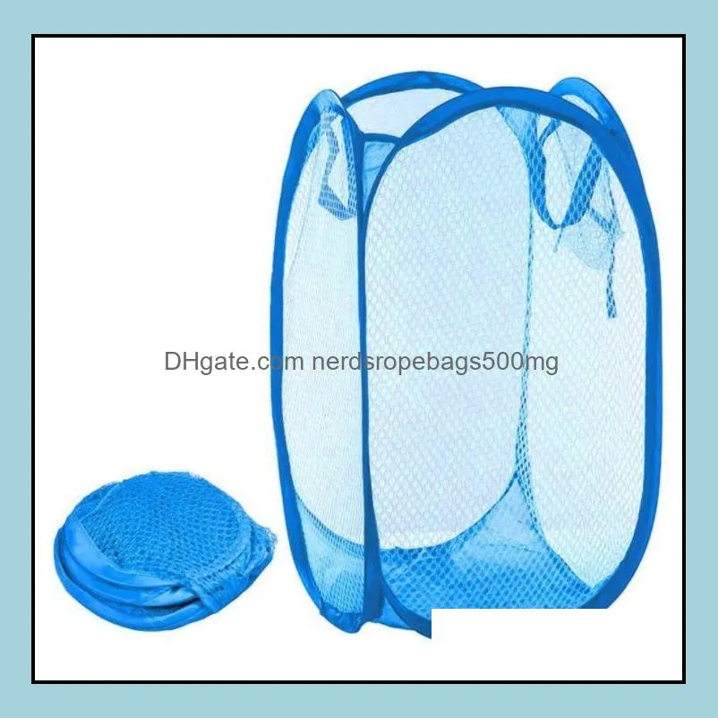 Laundry Products Mesh Fabric Foldable  Up Dirty Clothes Washing Laundry Basket Hamper Bag Bin Hamper-Storage bags RRB14884