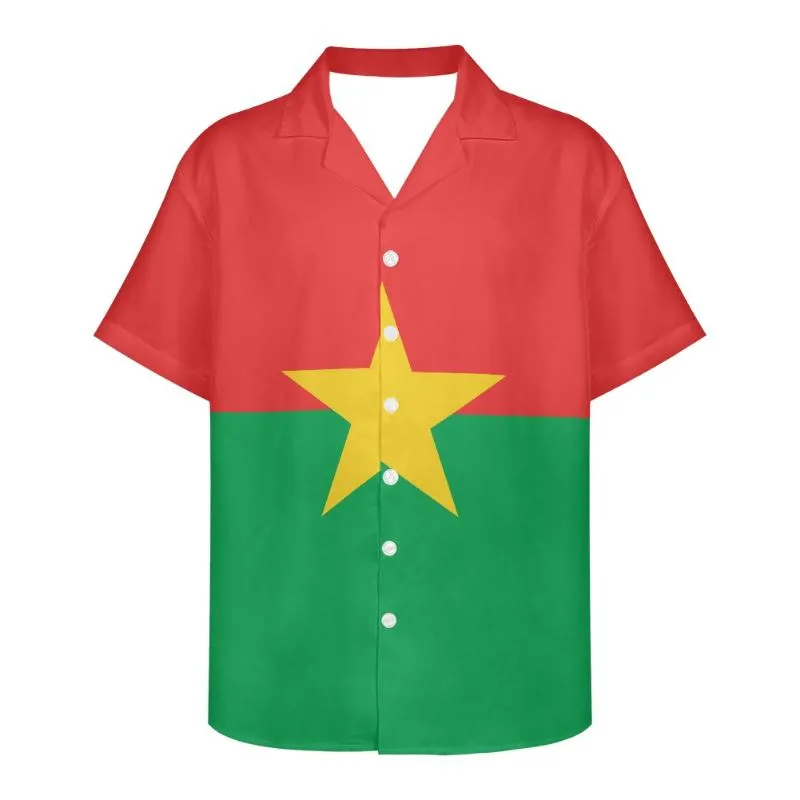 Mäns casual skjortor Burkina Faso flaggdesignmönster sommar vintage mode kort ärm Hawaii för män camisa maskulina semesterparti
