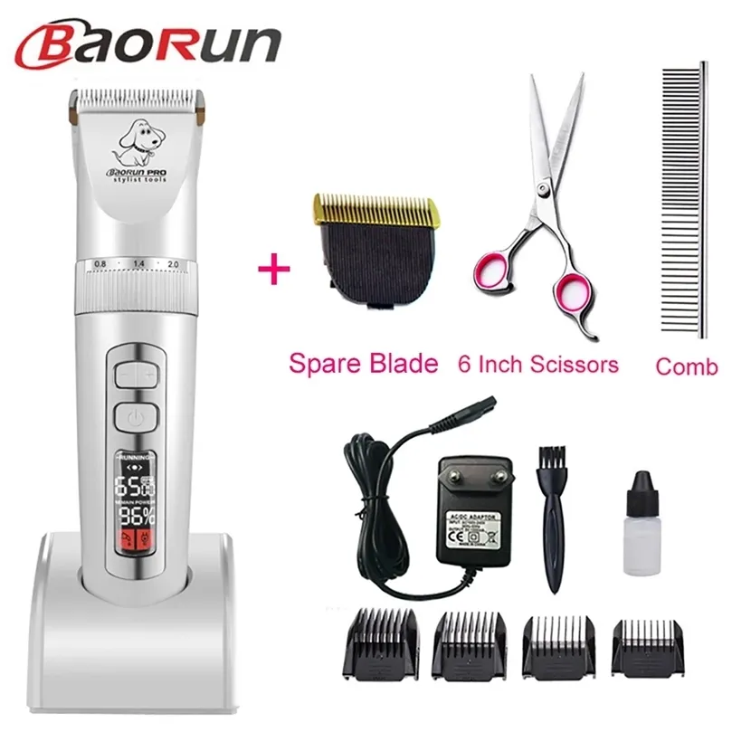 Baorun P9 Clipper Köpekler Profesyonel LCD Ekran Pet Kedi Clippers Elektrik Tımar Giyotin Şarj Edilebilir Saç Kesimi Makinesi Hayvan 220423