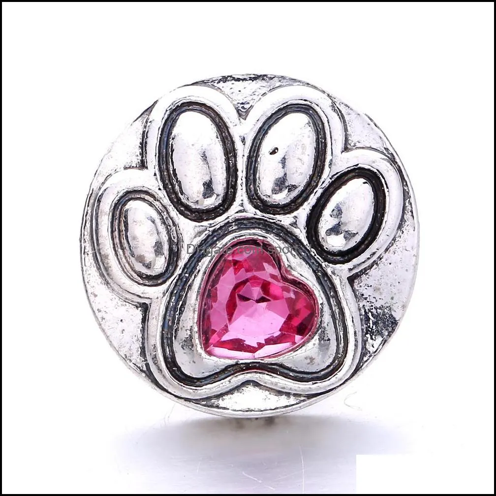 dog`s paw shape crystal snap button clasps jewelry findings rhinestone 18mm metal snaps buttons diy necklace bracelet jewelery