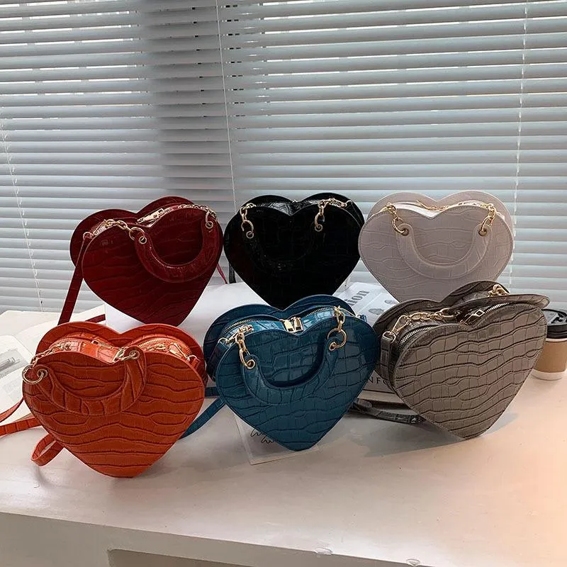 Evening Bags Brand Heart Tote Bag For Women 2022 Stone Pattern PU Leather Crossbody Female Small Shoulder Cute Purse Handbags