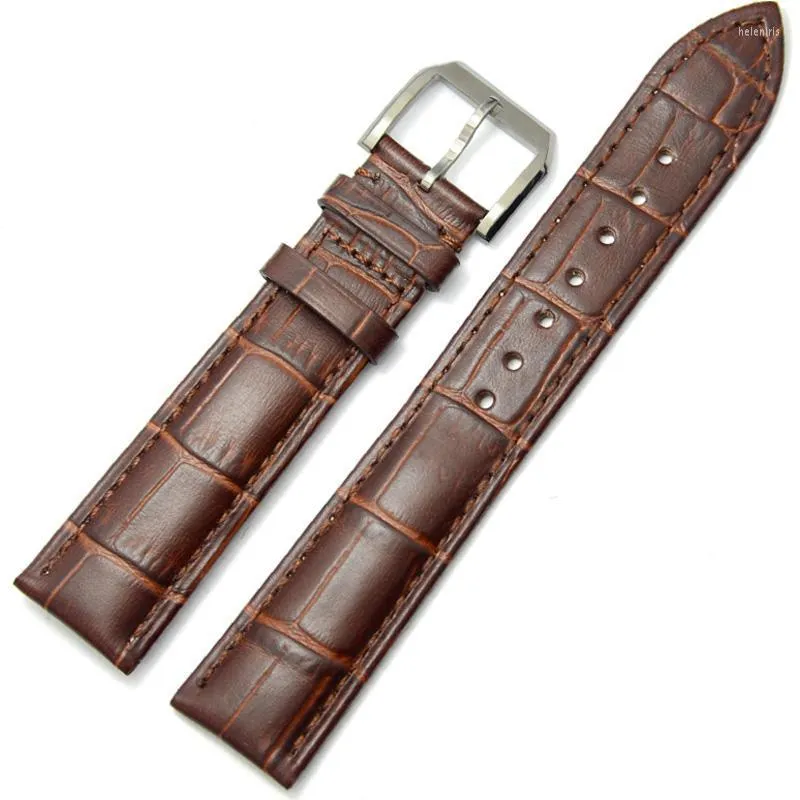 Titta på band Cowhide Watchband 19 20 21 22 24mm äkta läderklocka Rem bandtillbehör Rostfritt stål Pin Buckle Claspwatch Hele22