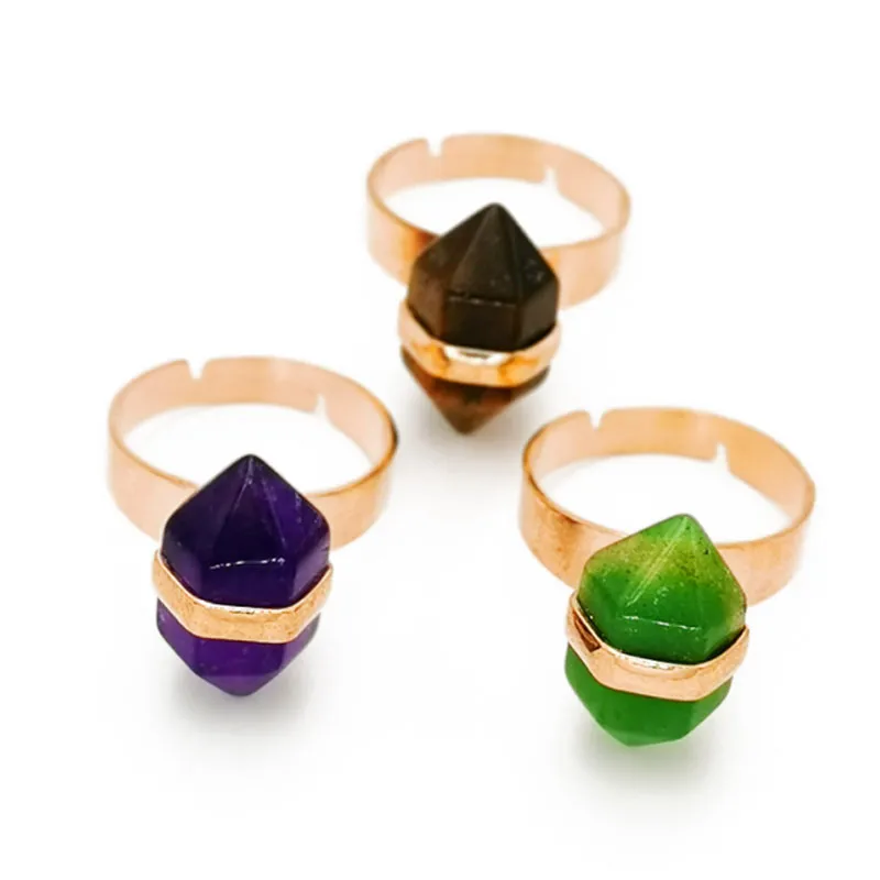 Naturalny kamień kryształowy Regulowany złota, ręcznie robione pierścionki dla kobiet dziewczyny impreza w klubie wystrój