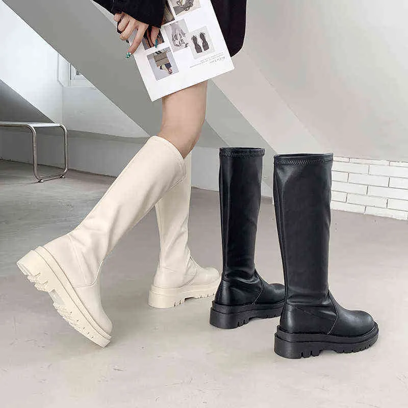 2022 Autumn Women Knee-High Boots Ladies Zipper Knight Non Slip Flats Shoes Fashion Winter Chunky Long Boots Botas Femininas Y220817