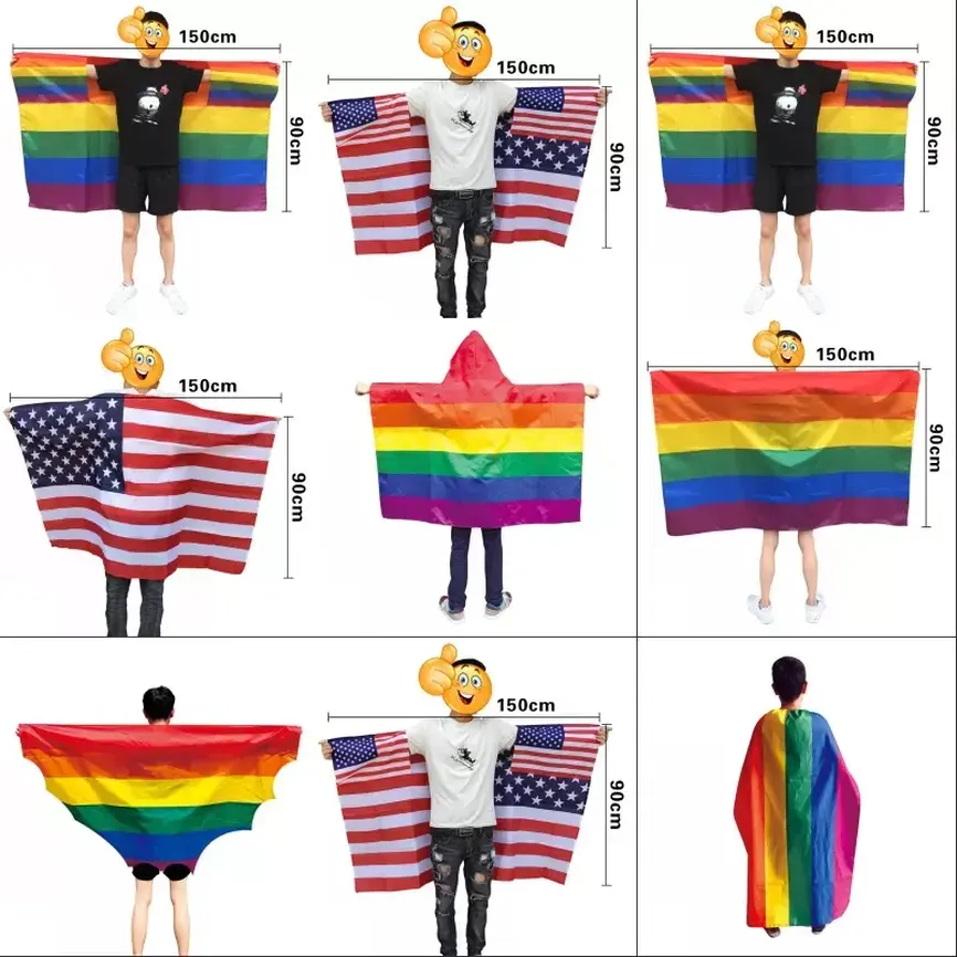 Regenbogen-Flaggen-Schal, USA-Flagge, Cape America, Regenbogen-Gay-Pride-Flaggen, Festival, 90 x 150 cm, Party-Banner, Dekorationen, Zubehör xjun12