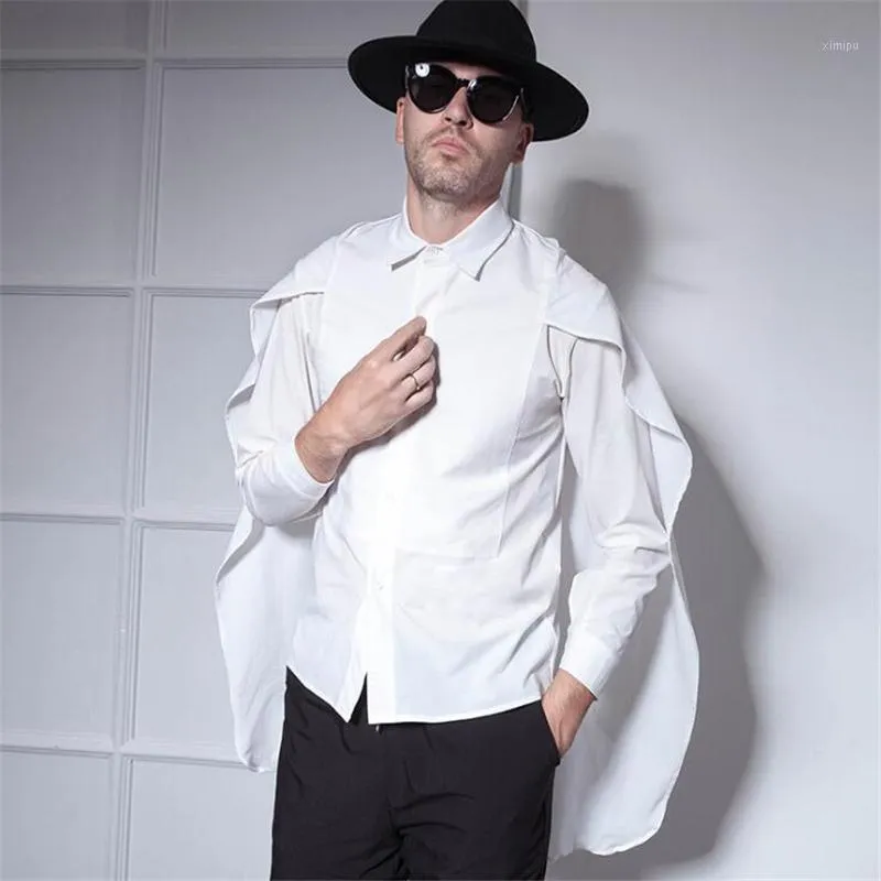 Men's Casual Shirts Men Hip Hop Long Sleeve Shirt Cape Mens Korean Style Fashion Cloak Black White Goth Punk Blouse