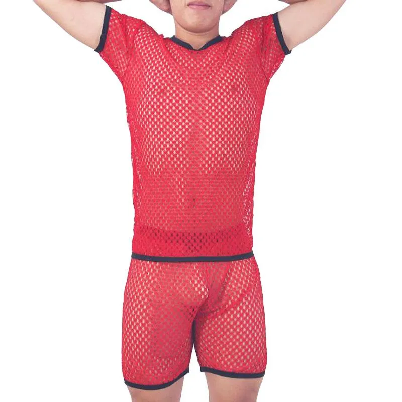 Men s Sleepwear Pijama Hombre Honeycomb Mesh Pajamas Set Breathable Pyjama Homme Sexy Men Underwear Bielizna Nocna Erkek
