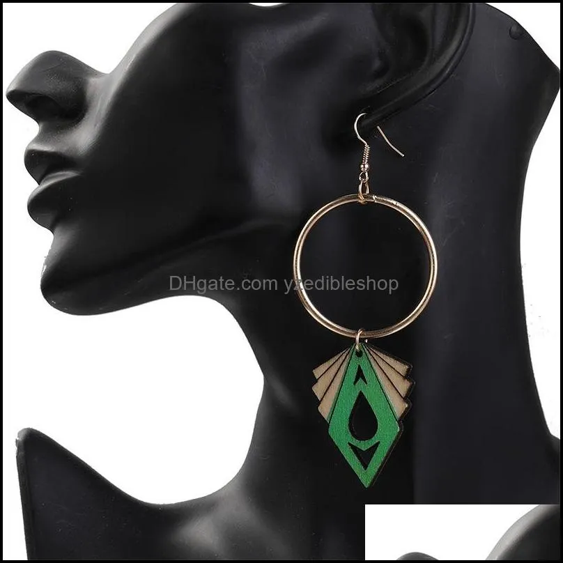 Earring Jewelry Printing Geometric Colorful Eardrop Afro Wooden Earrings Fashion Wood Statement Hoop Earrings For Women Lady