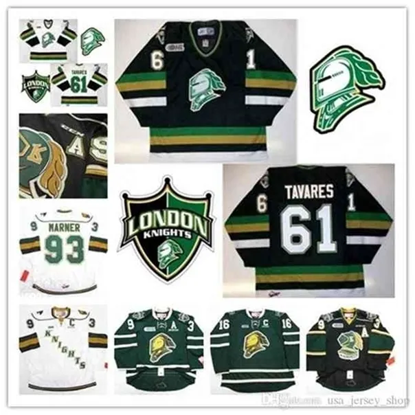 C26 Nik1 Özel ChL Londra Knights Mitch Marner Jersey 88 Patrick Kane 61 Tavares Rick Nash Dikişli Siyah Yeşil Beyaz Hokey Formaları