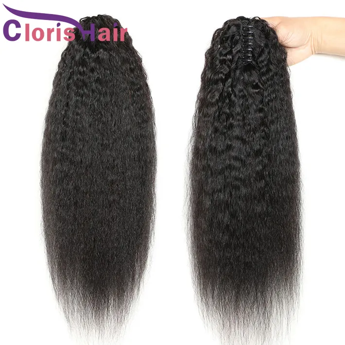 Kinky Droite Griffe Sur La Queue De Cheval Brésilienne Vierge Gros Yaki Clip Dans Les Extensions De Cheveux Humains Full Natural Ponytails Postiche Pour Les Femmes Noires