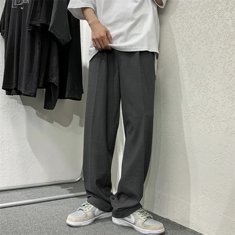 Hybskr Pantaloni da uomo in seta di ghiaccio estivo Pantaloni da uomo in tinta unita moda stile coreano Pantaloni da uomo in vita elastica con marchio Hip Hop 220521