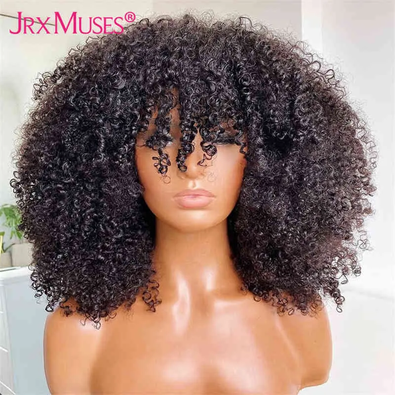 Afro Kinky Curly Bob Peruki Krótka pełna maszyna Peruka z grzywką Bezce Brazylijskie Remy Human Hair For Black Women 220707