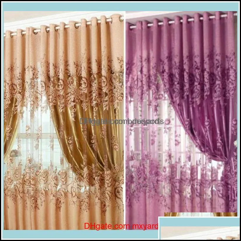 Drapes Deco El Supplies Home & Garden1 Pcs Curtain Luxurious Upscale Jacquard Yarn Peony Pattern Voile Door Window Curtains Living Room