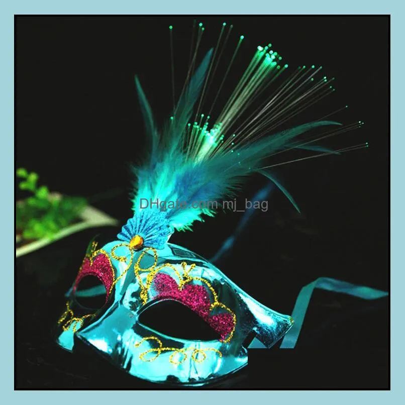 led princess feather mask glowing fiber mask halloween masquerade luminous toy party props childrens toys fashion item lxl994q