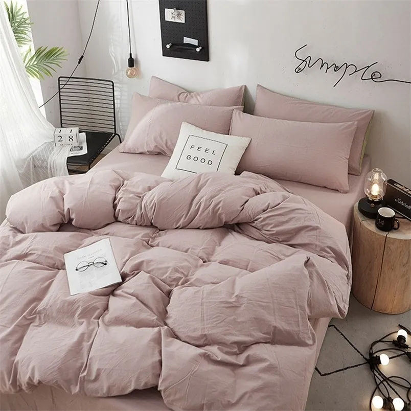 Home Textile Solid Color Duvet Cover Pillow Case Bed Sheet AB Side Quilt Cover Boy Kid Teen Girl Bedding Linens Set King Queen 220316