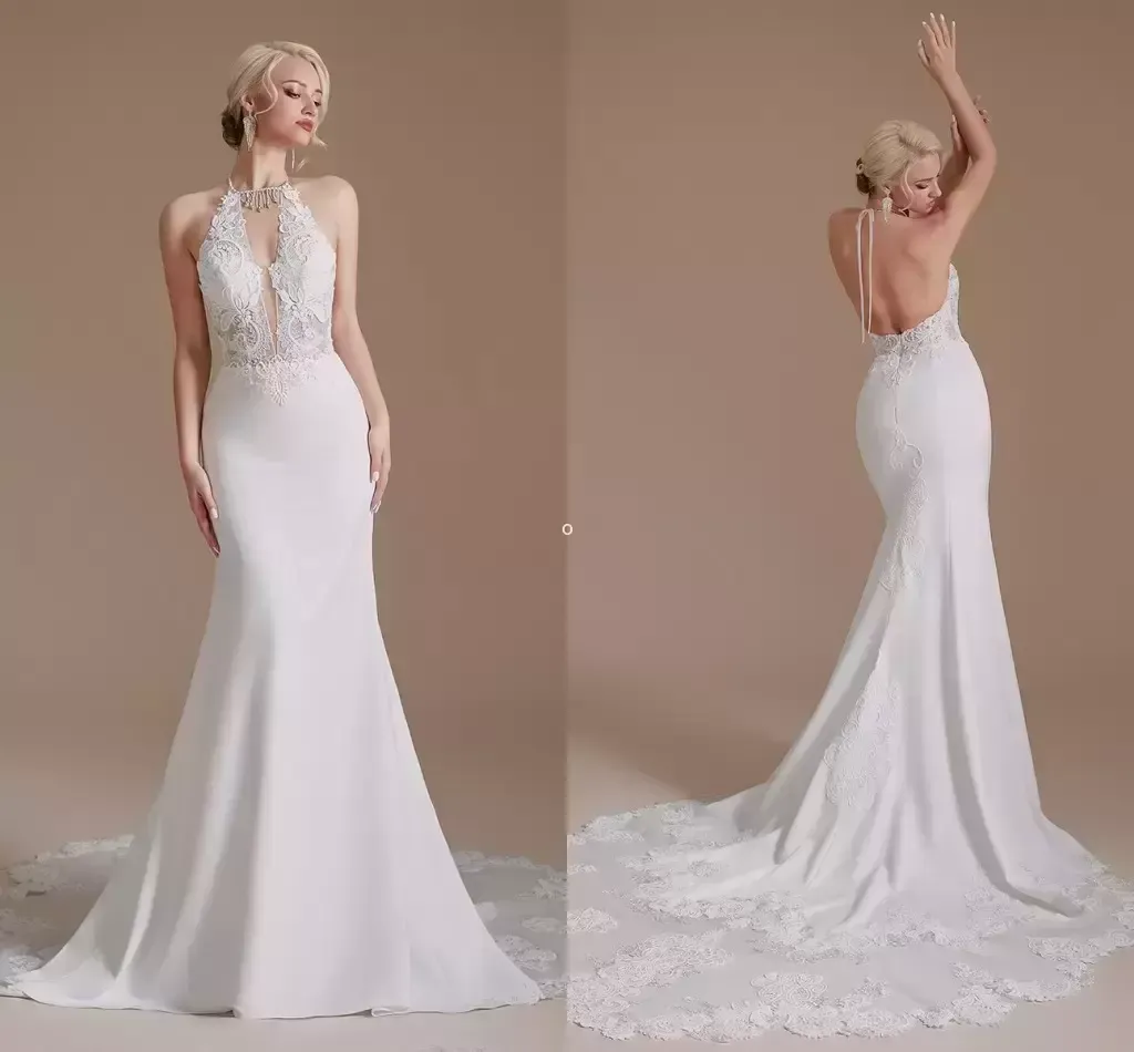 Vestido de Novia Sirena Lace Sexy Mermaid Wedding Dresses Halter Lace Depileced Beach Backless Bridal Bridal CPS1994 UPS