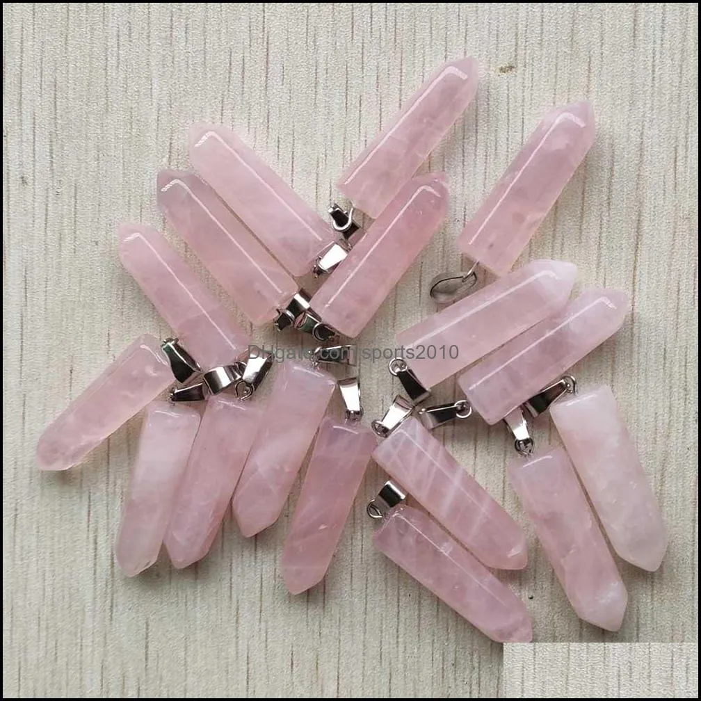 fashion natural pink rose quartz stone charms teardrop pillar shape point chakra pendant for necklace earrings jewelry making