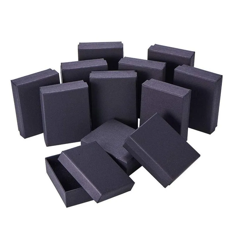 Pandahall 18-24 pcs lot Black Square Rectangle Cardboard Jewelry Set Boxes Ring Gift boxes for jewellery packaging F80 220509249K