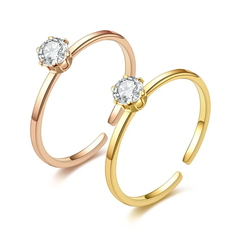 Rostfritt stål ringband guld kubik zirkonium diamant engagemang bröllop ringar för kvinnor fin mode smycken gåva