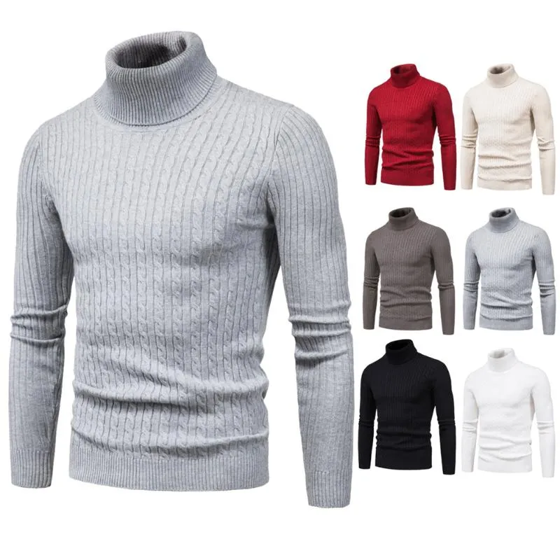 Mäns Turtleneck tröja Autumn Winter Rollneck Sticke Pullover Tröja Håll varma män tjock jumper