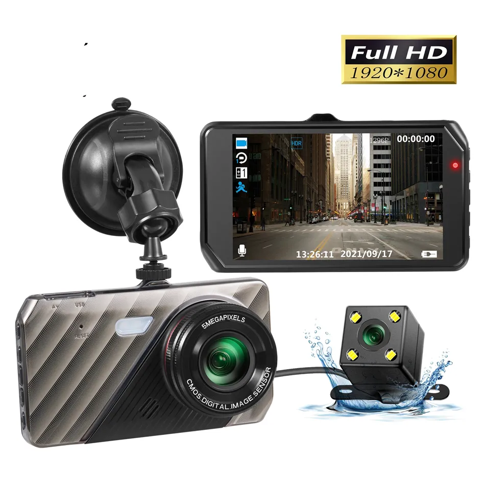 Dash Cam 4 In Car DVR Videocamera Videoregistratore Vista posteriore Doppia lente Scatola nera Full HD 1080P Registratore a specchio con registrazione del ciclo