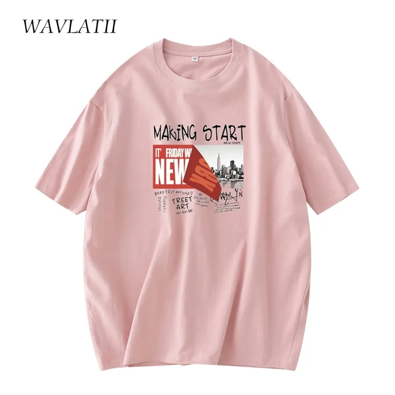 WAVLATII T-shirt in cotone a maniche corte per le donne Moda stampa Top estivi femminili Lady Green Pink Tees WT2138 220511