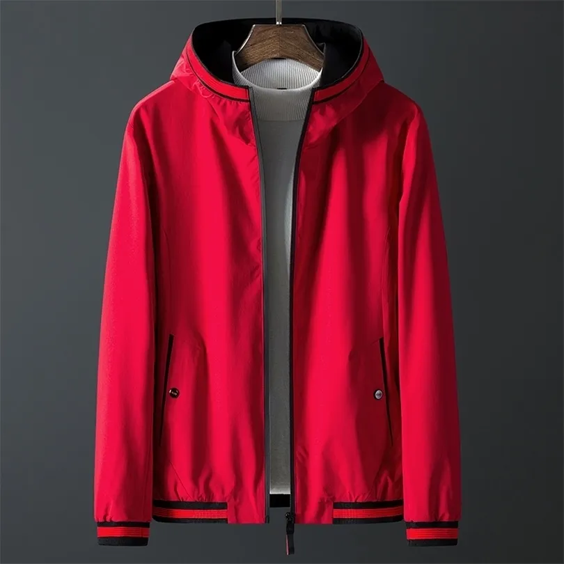 Summer Autumn New Hooded Men's Jackets Casual Coat Mens Clothing Youth Fashion Red Black Coats Male Outerwear Bomber Jacket 5xl 210412