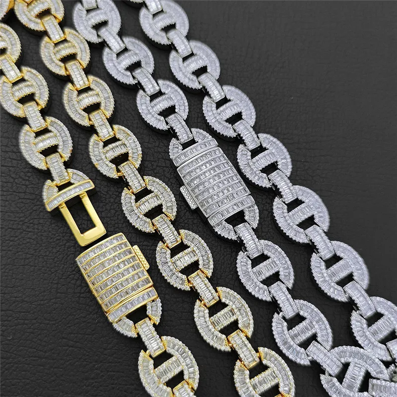 Hotsale Hommes Bling Chaînes 16mm 16-24 pouces Or Argent CZ Chaîne Cubaine Collier Bracelet pour Hommes Femmes Hip Hop Chaînes