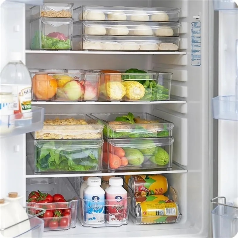 Organizador del refrigerador Artifactos de plástico Cajón de almacenamiento de cajón rectangular Rango de cocina acrílico Contenedor de alimentos 201015