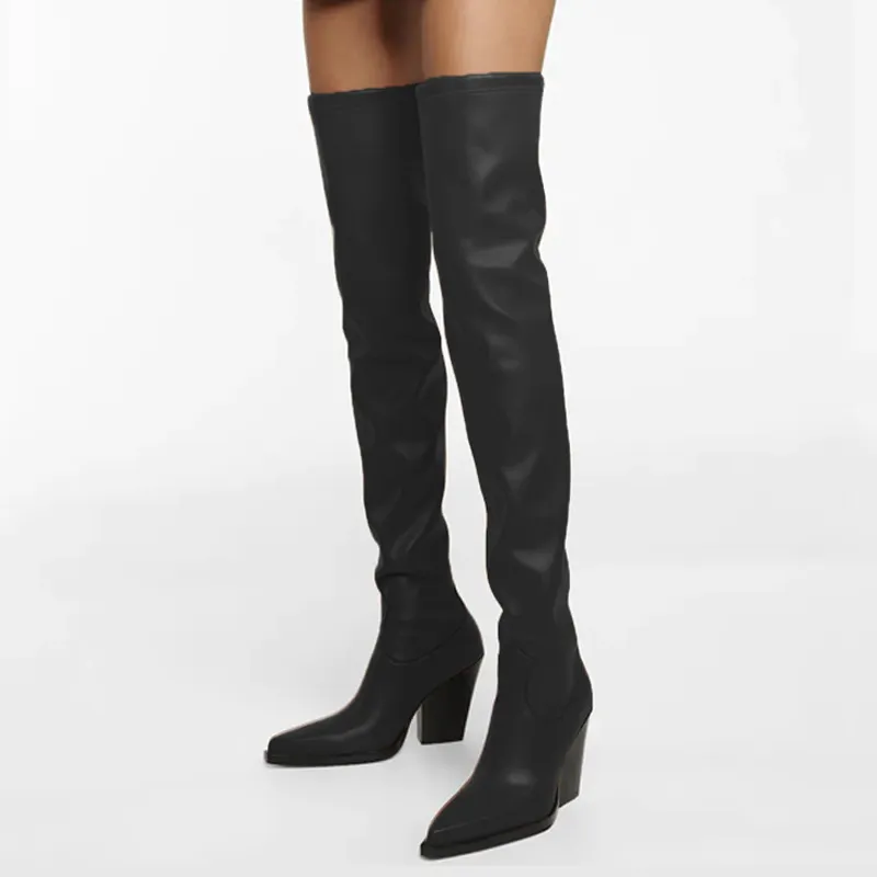 Western Women Over The Knee Cowboy Boots Platform Square High Heel