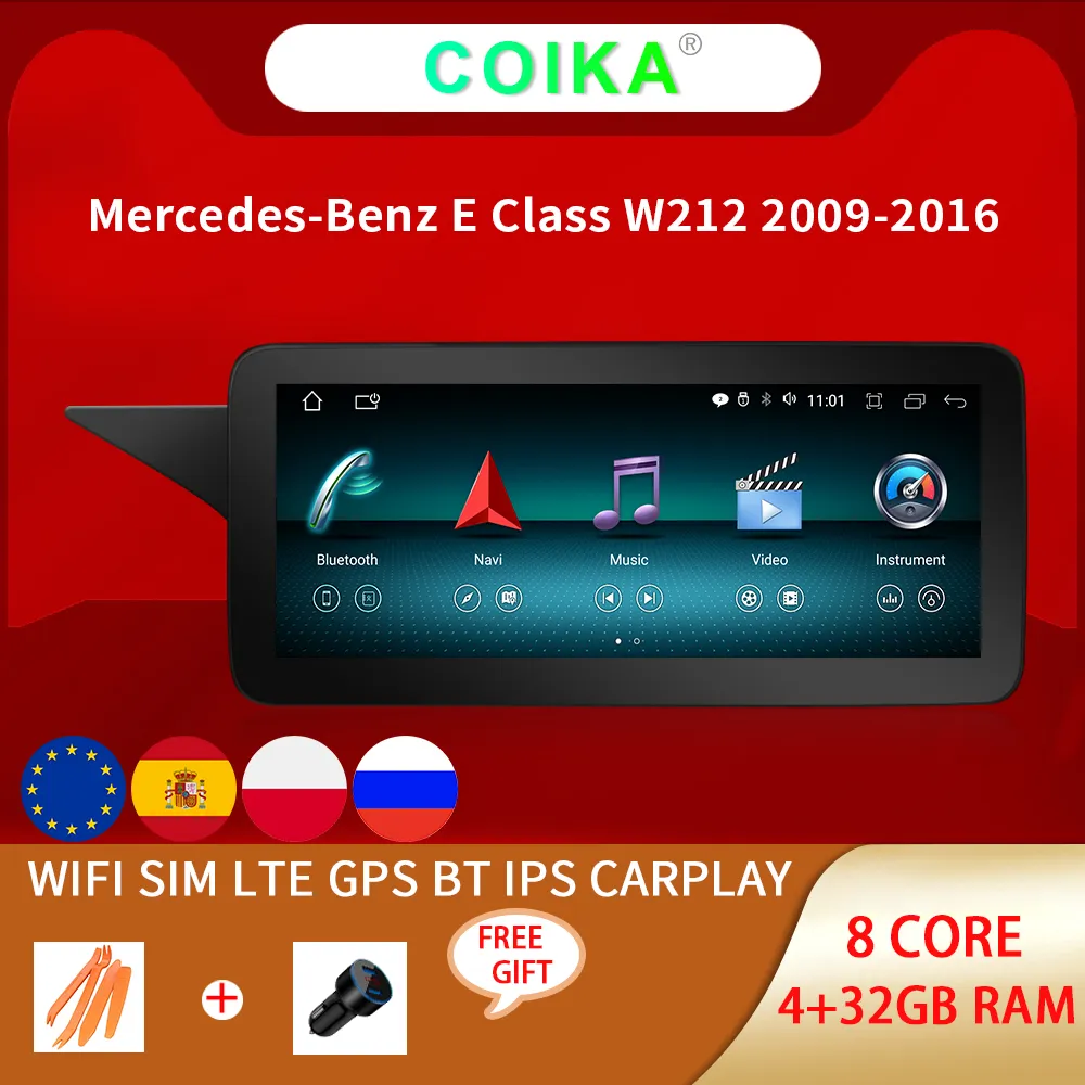 8 Core 10.25 Carro DVD Player Android 10 Sistema para Mercedes-Benz W212 2009-2016 WiFi BT GPS Navi Rádio IPS Touch Screen Estéreo