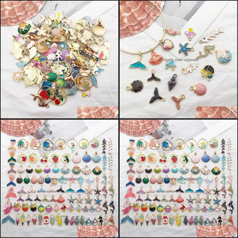 charms 100pcs/lot enamel plated zinc alloy marine life pendant for diy necklace bracelet earrings jewelry making findingscharms