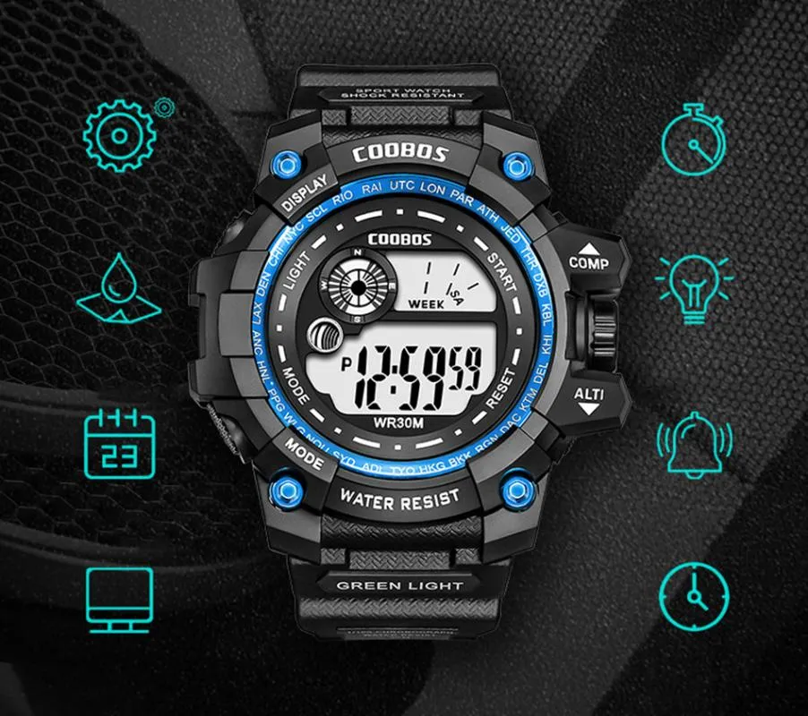 Orologi da polso Coobos LED Luminoso Moda Sport Fitness Impermeabile Orologi digitali per uomo Data Orologio militare militare Relojes Para Hombre